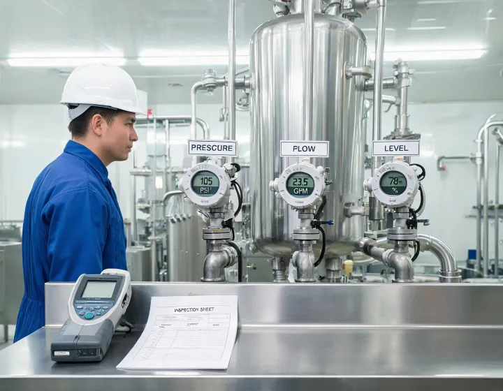 Process plant operator reviewing pressure, flow and level transmitters